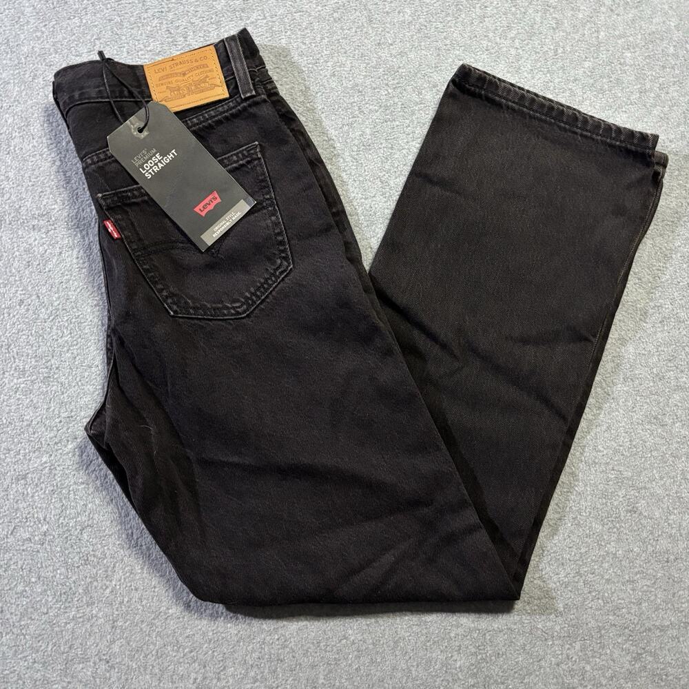 NWT Levi's Premium Loose Straight Jeans Women's 26 Black Denim Pants 29x29.5